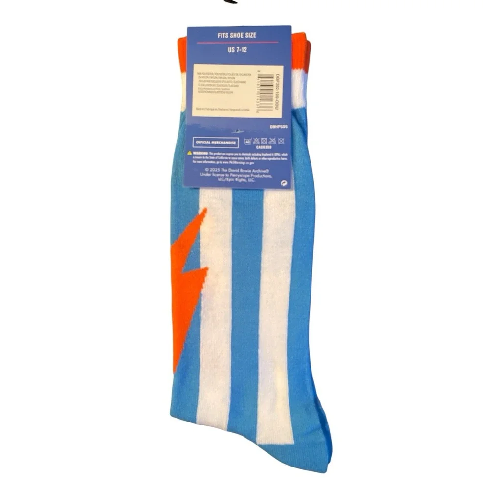 Bowie Men's Novelty Crew Socks Blue & White Stripes One Size (7-12) NWT